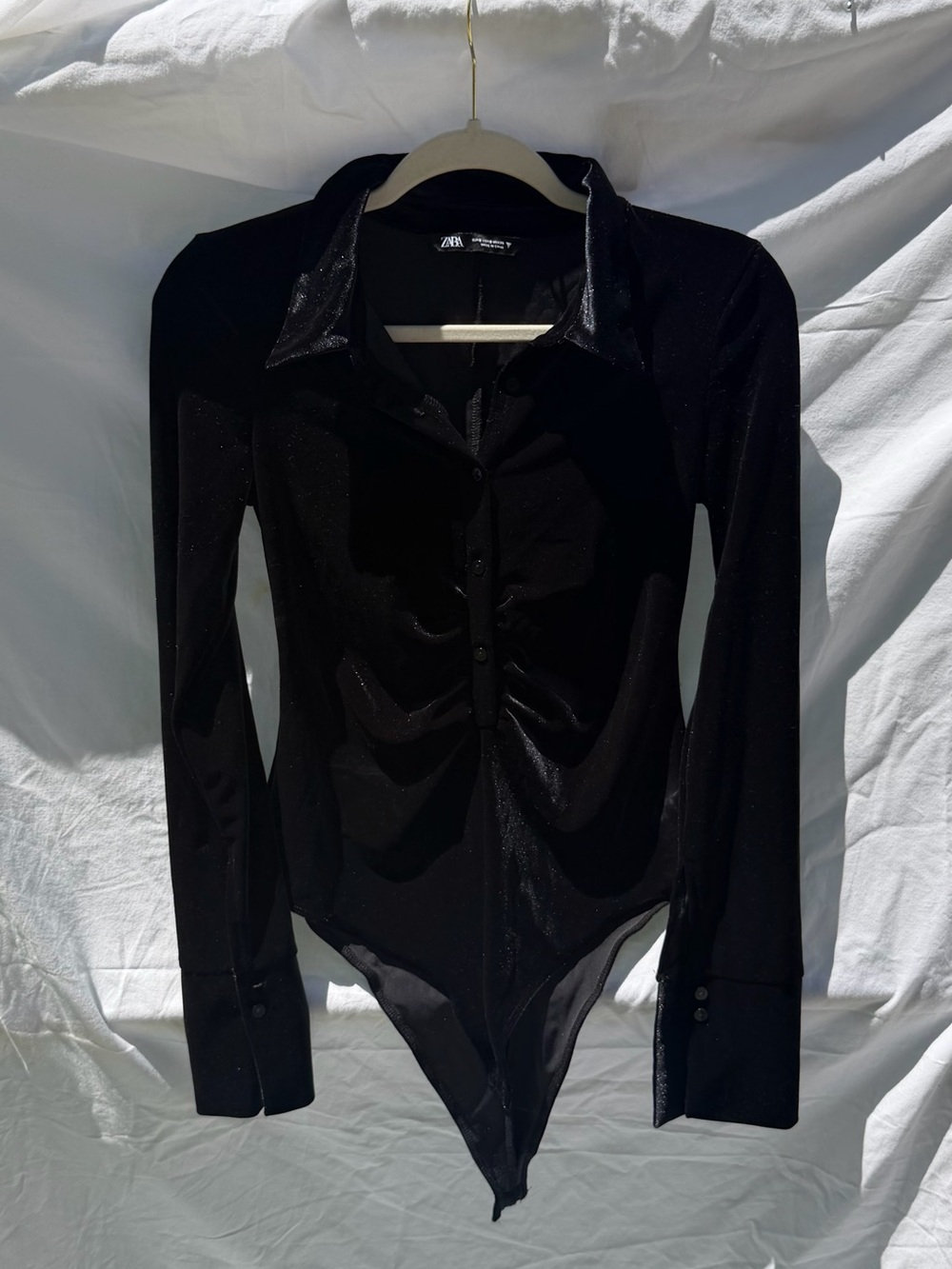 Zara Black Long-Sleeve Button Front Bodysuit Shirt